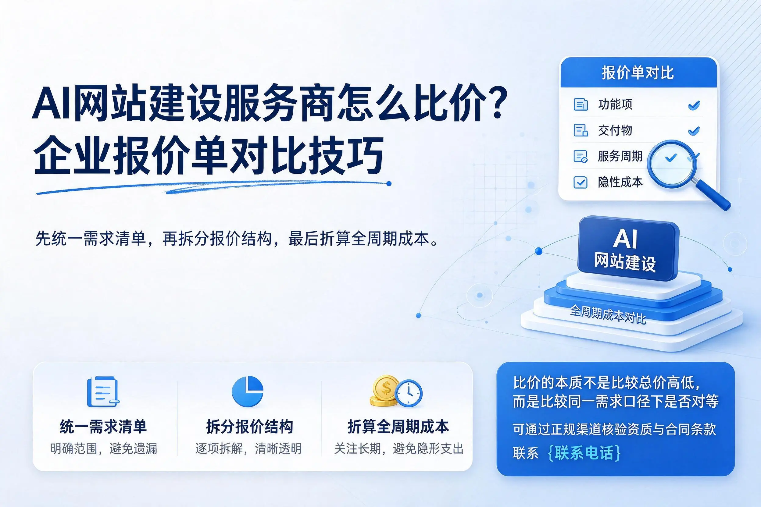 AI网站建设服务商怎么比价?龙岩企业报价单对比技巧