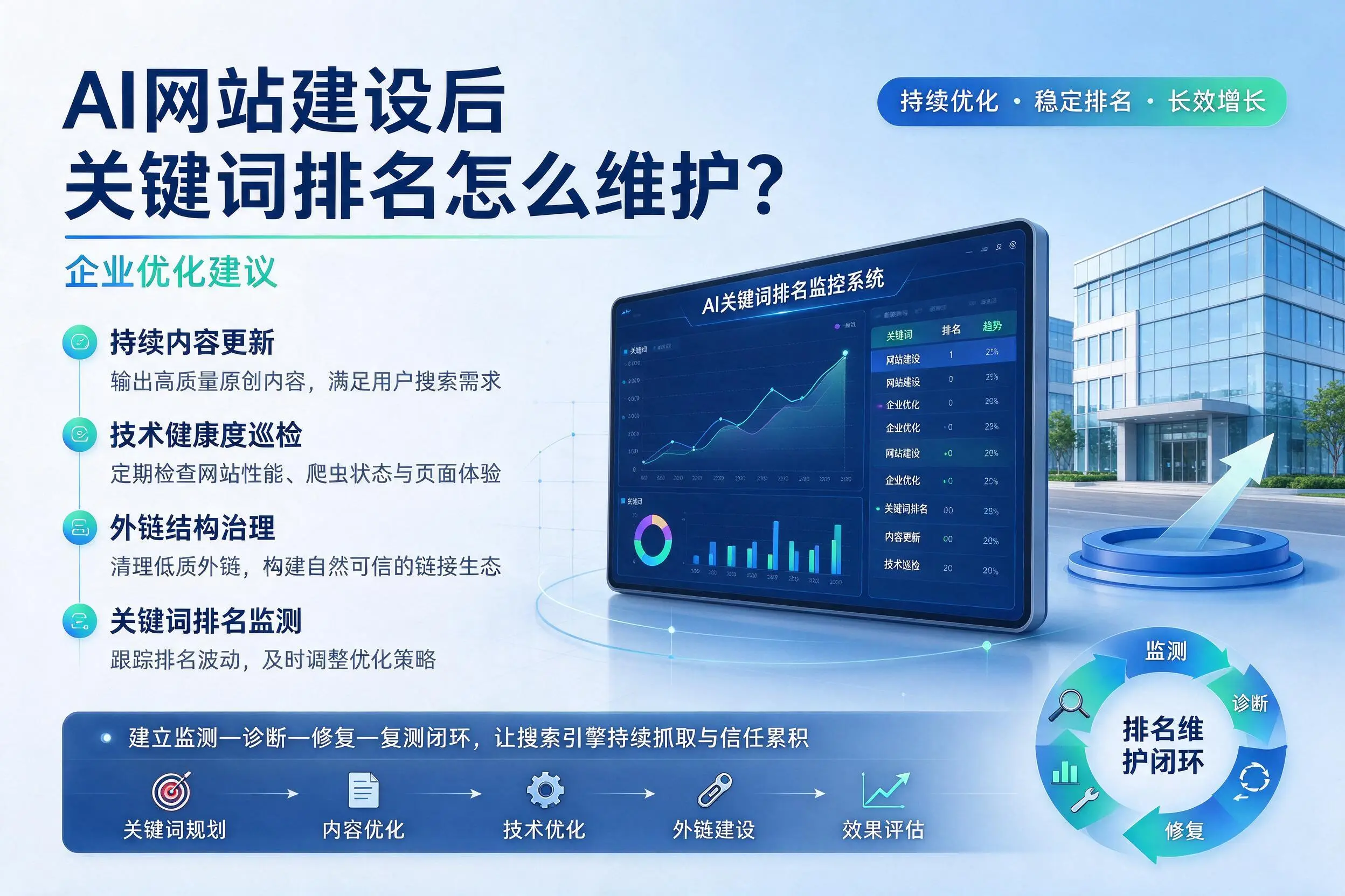 AI网站建设后关键词排名怎么维护？龙岩企业优化建议